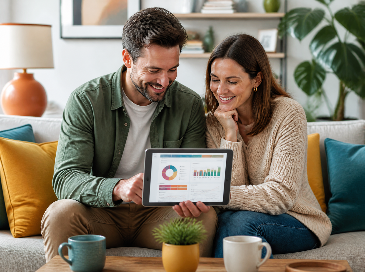 Couple reviewing their budget on a tablet