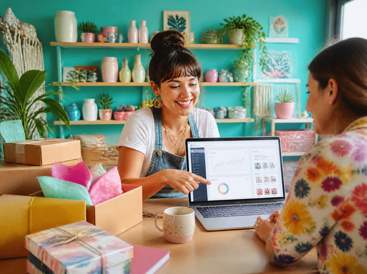 Small business owner checking orders in her studio