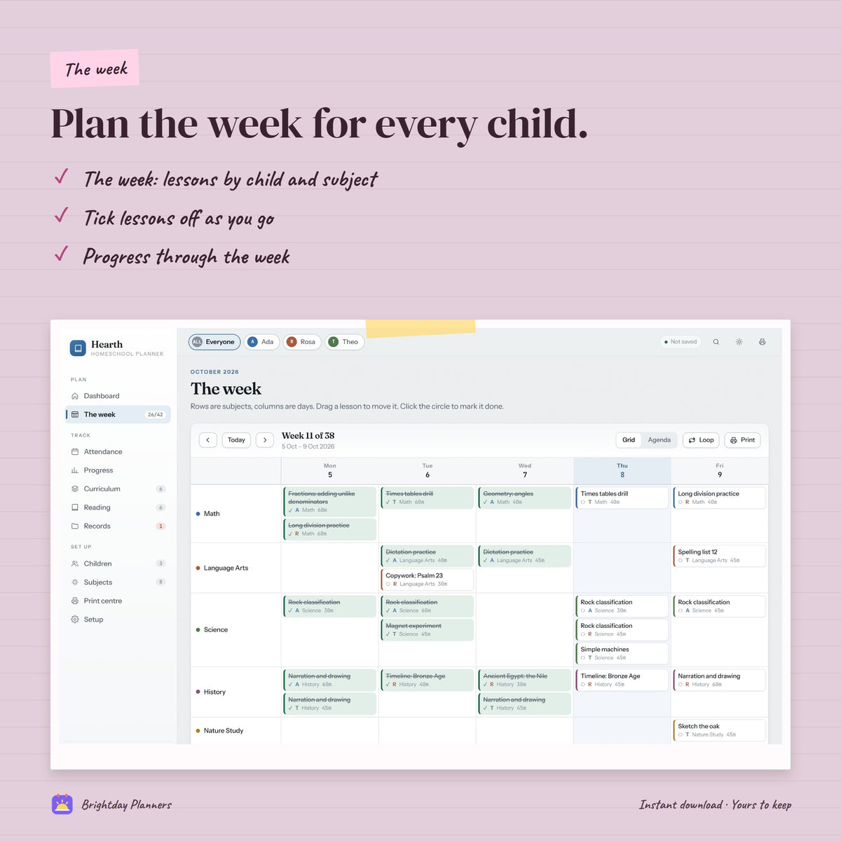 Homeschool Planner App — Plan the week for every child