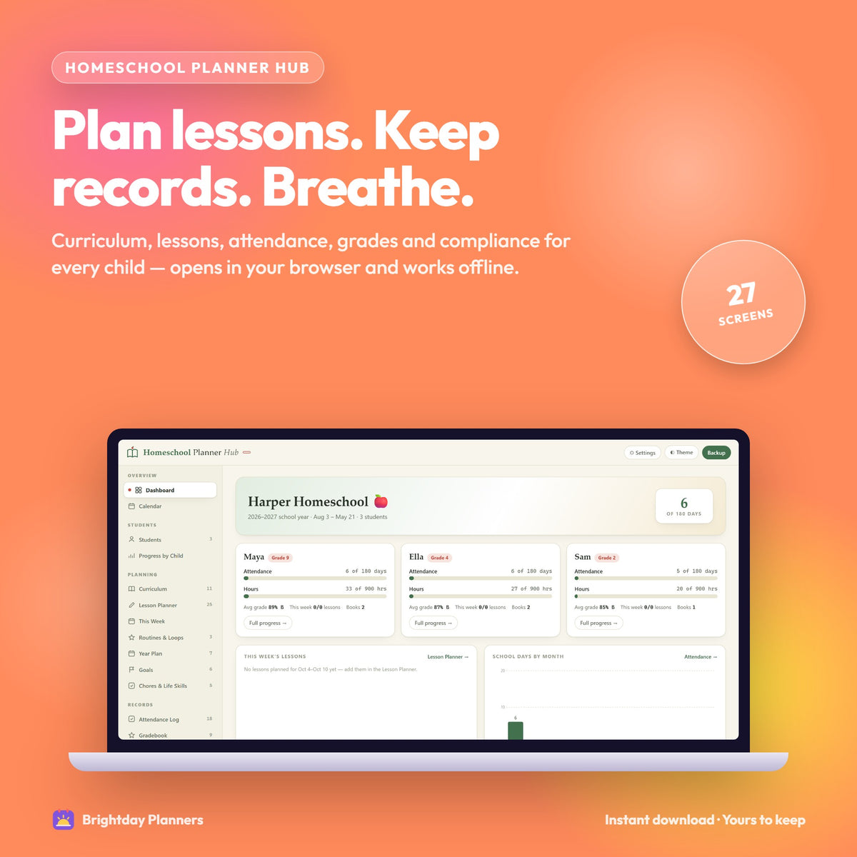 Homeschool Planner App — Plan lessons. Keep records. Breathe