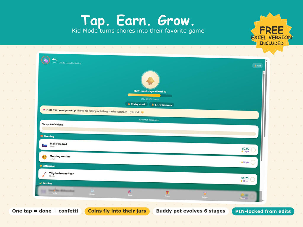 Interactive Chore Chart App, Kids Allowance Tracker, Money Skills (Digital Download)