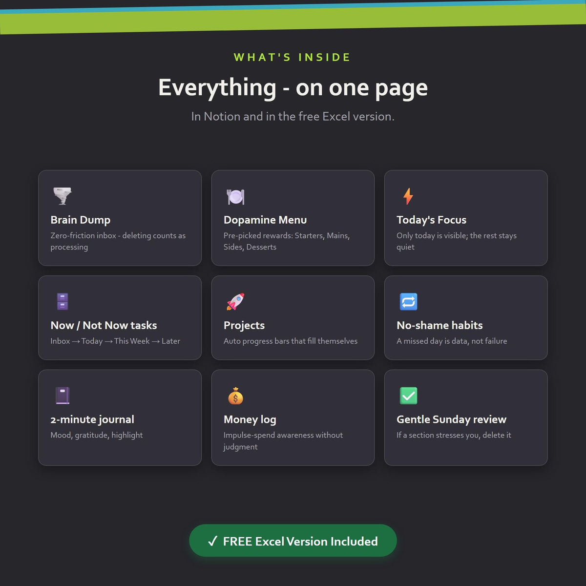 ADHD Notion Template, Dopamine Menu, Brain Dump Dashboard, Task System
