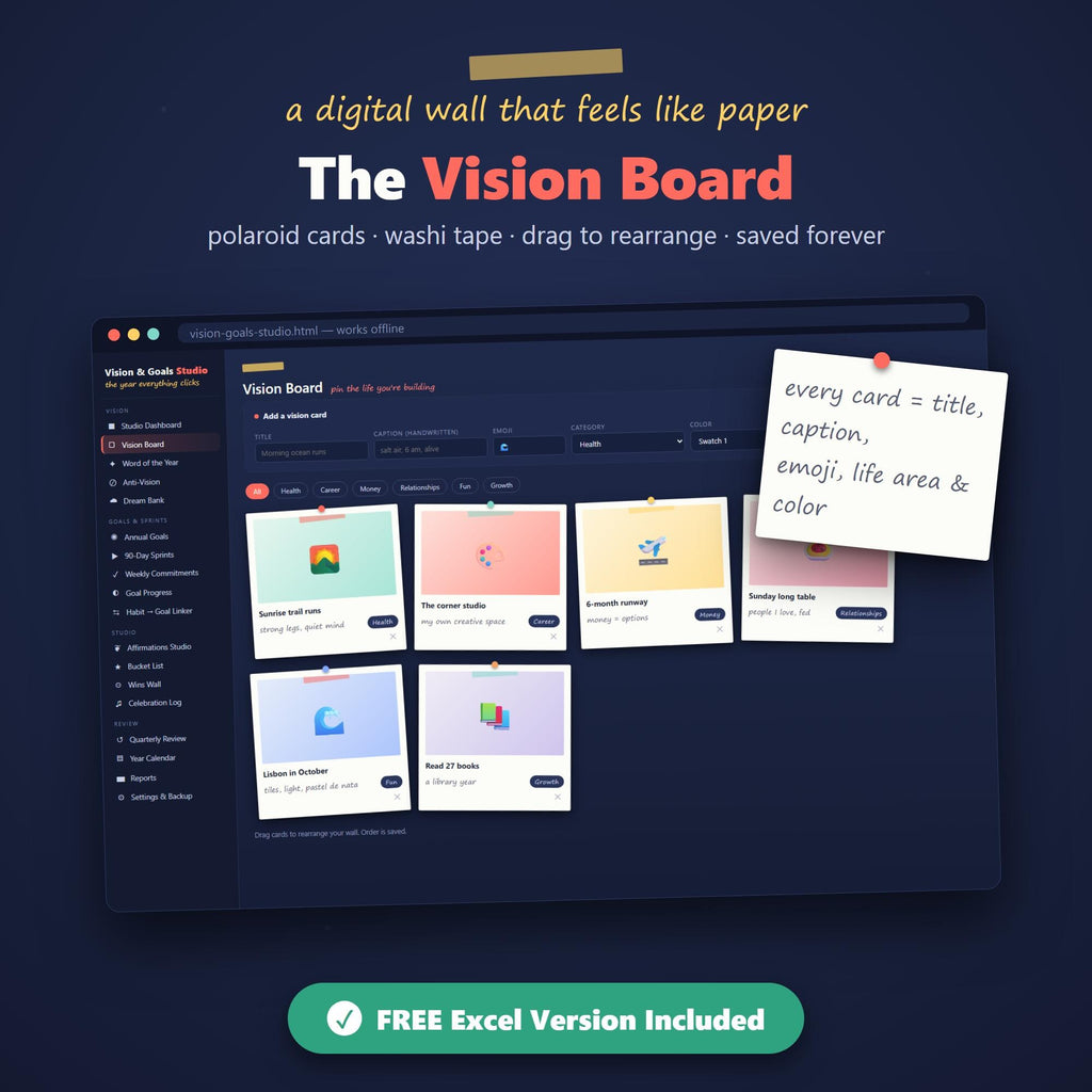 Vision Board Planner App, Goal Planner, Vision Board Kit, Goal Setting, 90 Day Planner, Manifestation, Affirmations, Buc