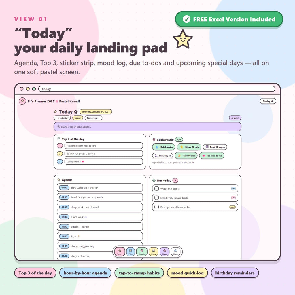 2027 Pastel Kawaii Life Planner App, All-in-One Digital Organizer (Digital Download)