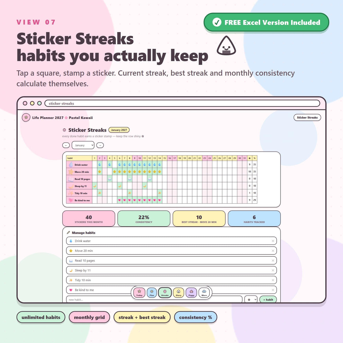 2027 Pastel Kawaii Life Planner App, All-in-One Digital Organizer (Digital Download)