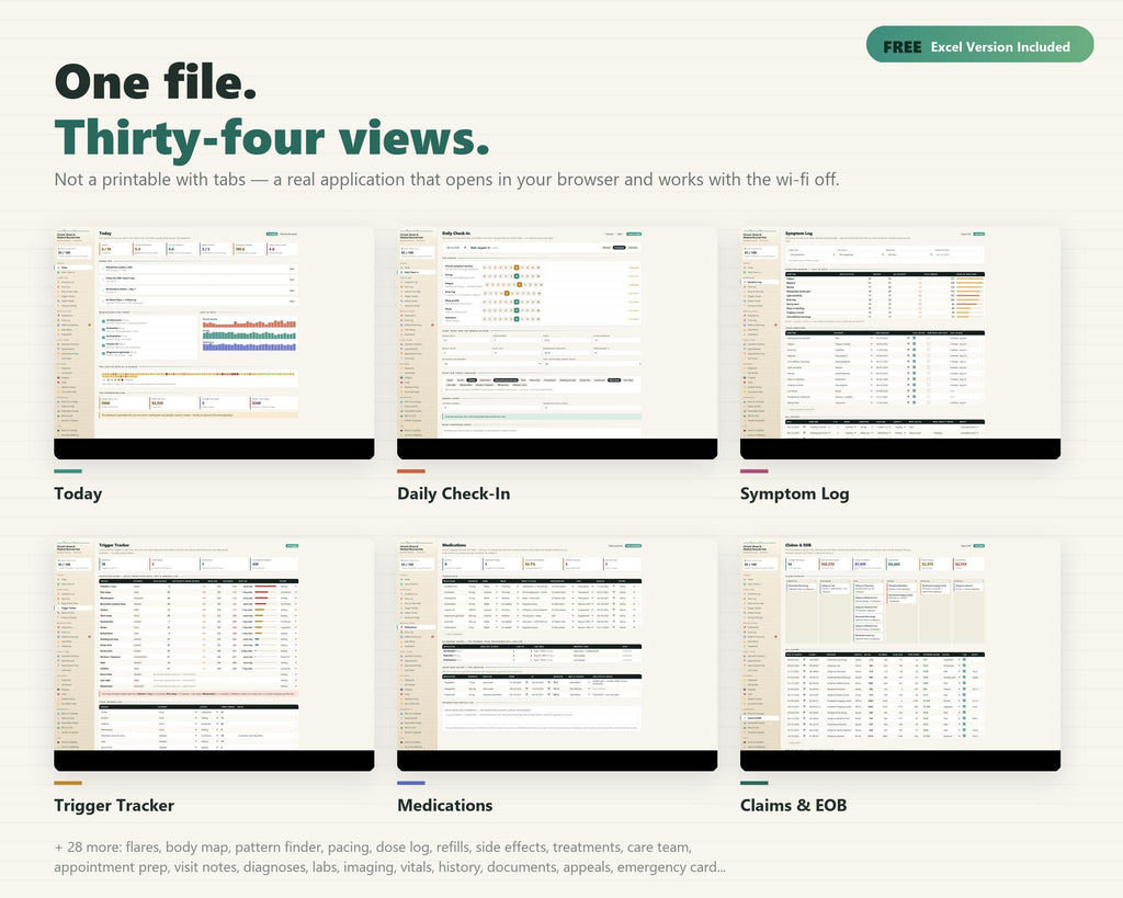 Chronic Illness Symptom Tracker, Flare Log, Medication & Lab Records (Instant Download)