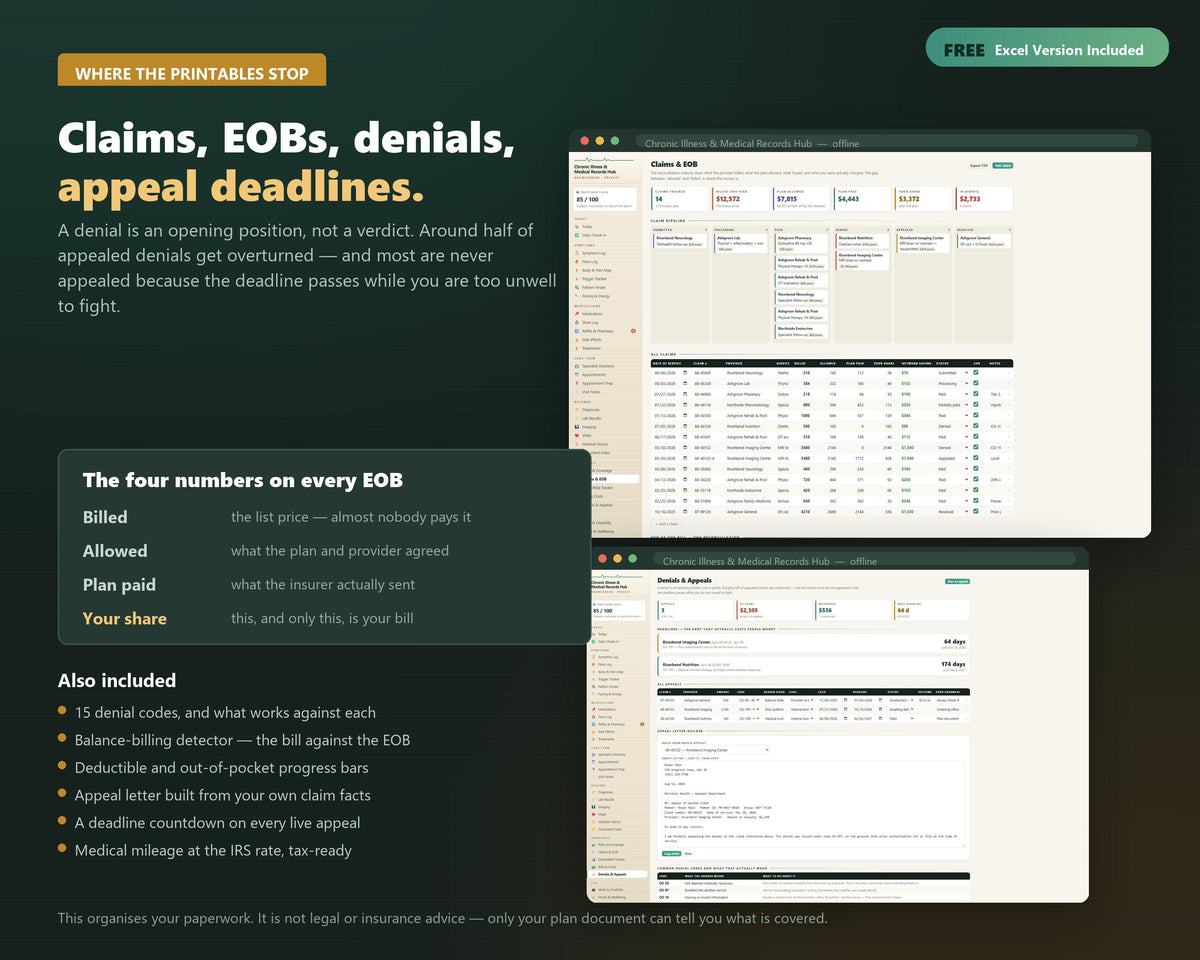 Chronic Illness Symptom Tracker, Flare Log, Medication & Lab Records (Instant Download)