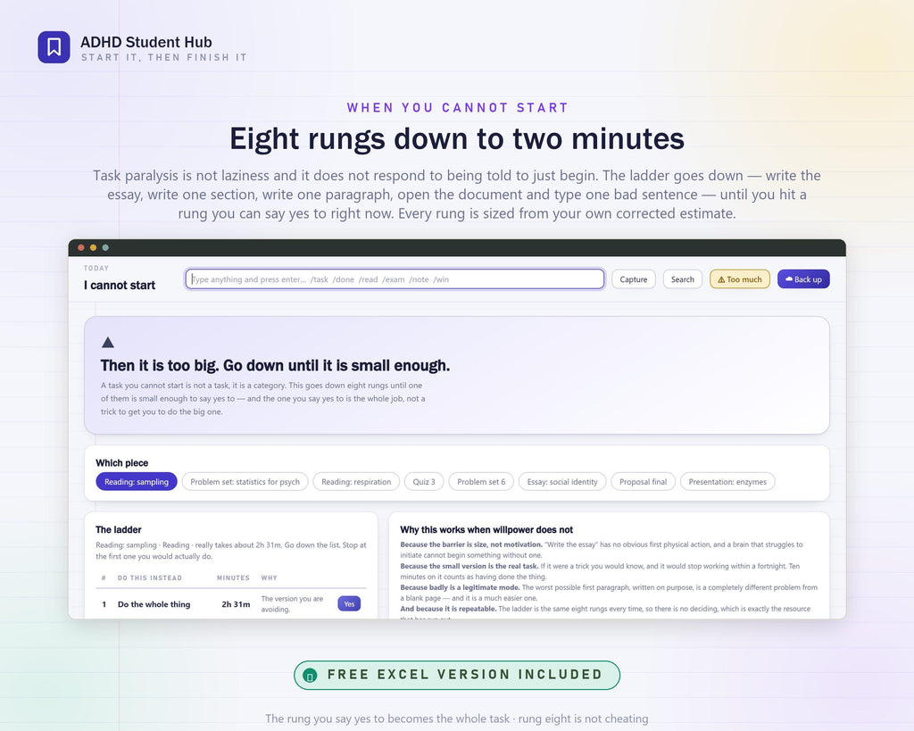 ADHD Student Planner Hub, Assignment Tracker, Study Timer (HTML App)