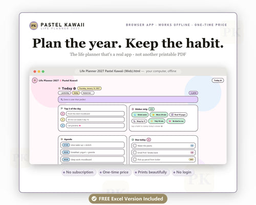 2027 Pastel Kawaii Life Planner App, All-in-One Digital Organizer (Digital Download)
