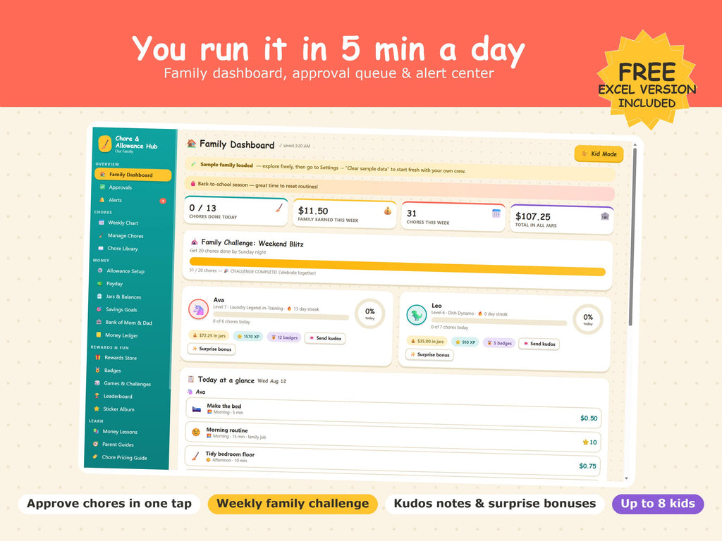 Interactive Chore Chart App, Kids Allowance Tracker, Money Skills (Digital Download)