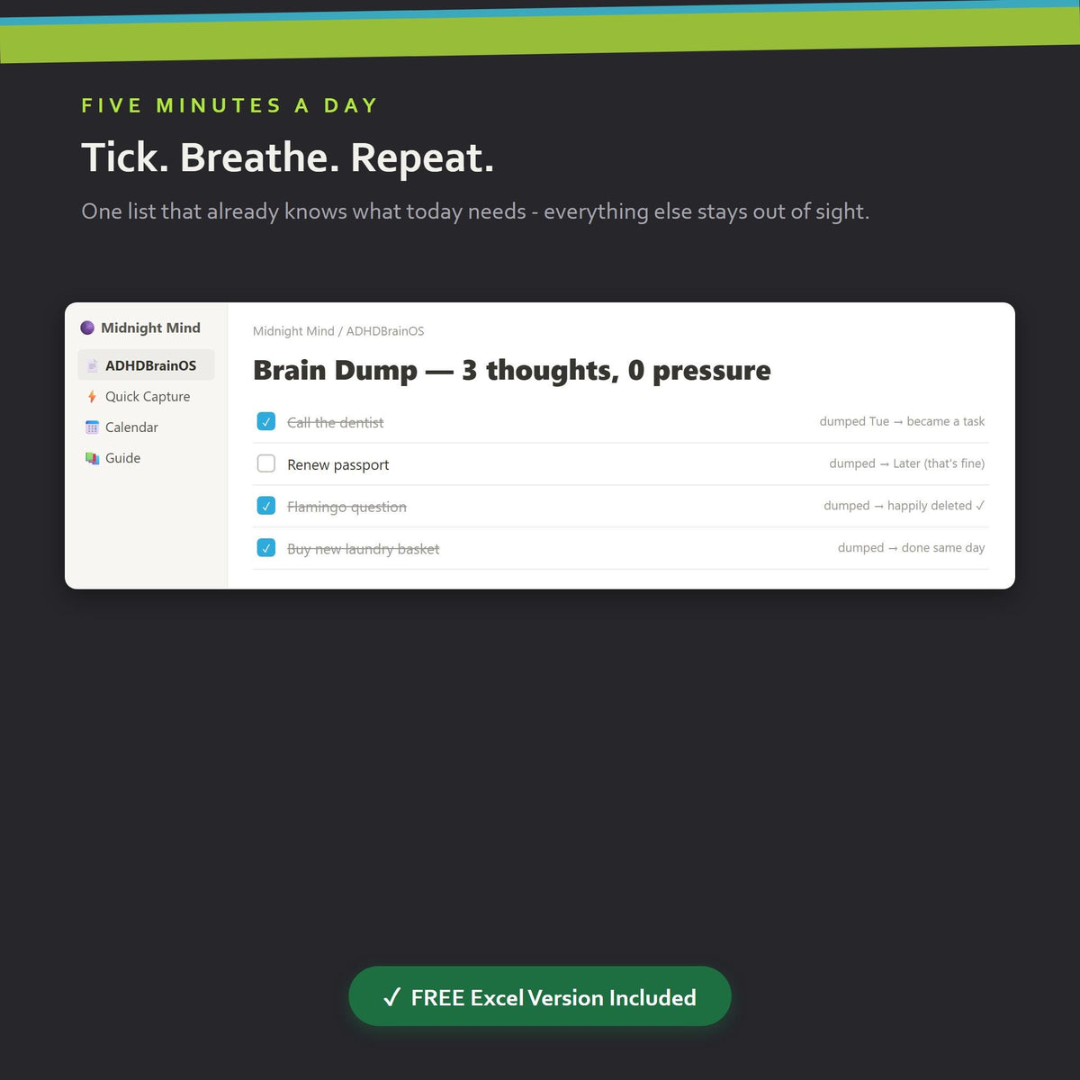 ADHD Notion Template, Dopamine Menu, Brain Dump Dashboard, Task System