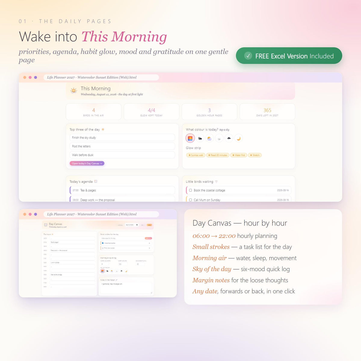 2027 Watercolor Sunset Life Planner, All-in-One Digital Planner (Instant Download)