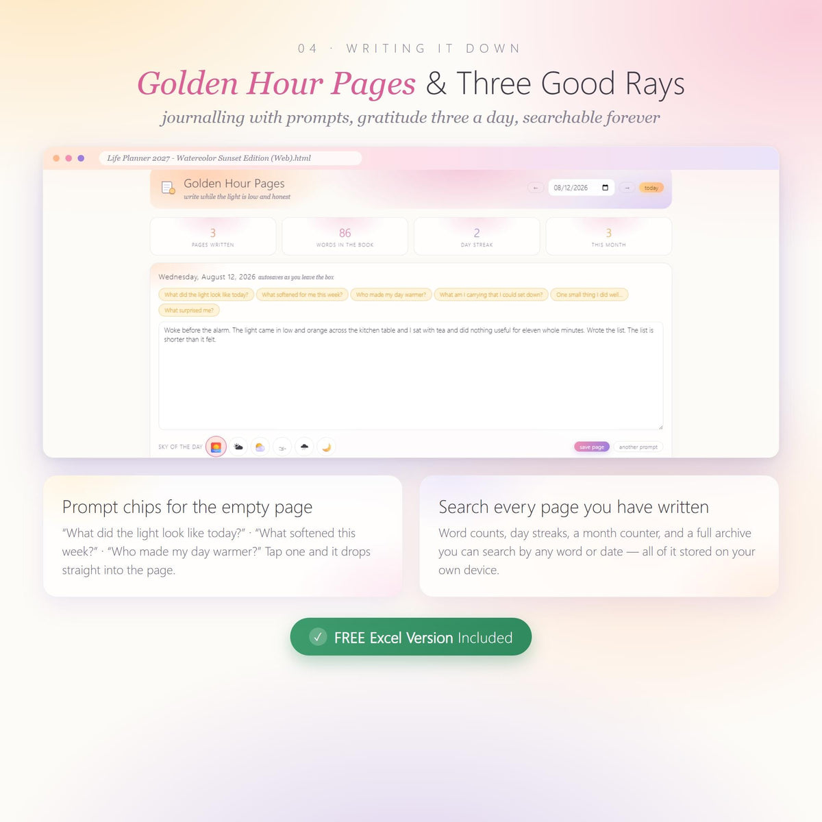2027 Watercolor Sunset Life Planner, All-in-One Digital Planner (Instant Download)