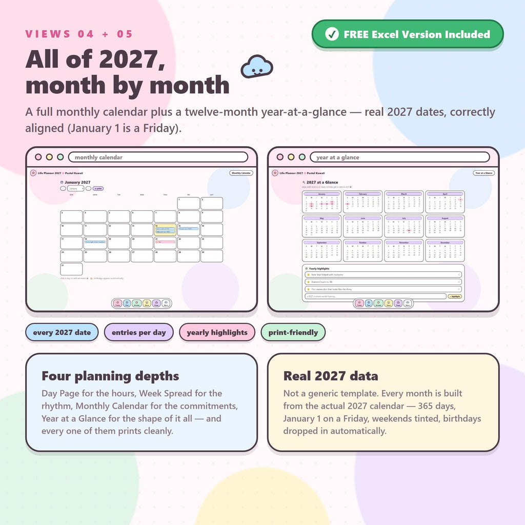 2027 Pastel Kawaii Life Planner App, All-in-One Digital Organizer (Digital Download)