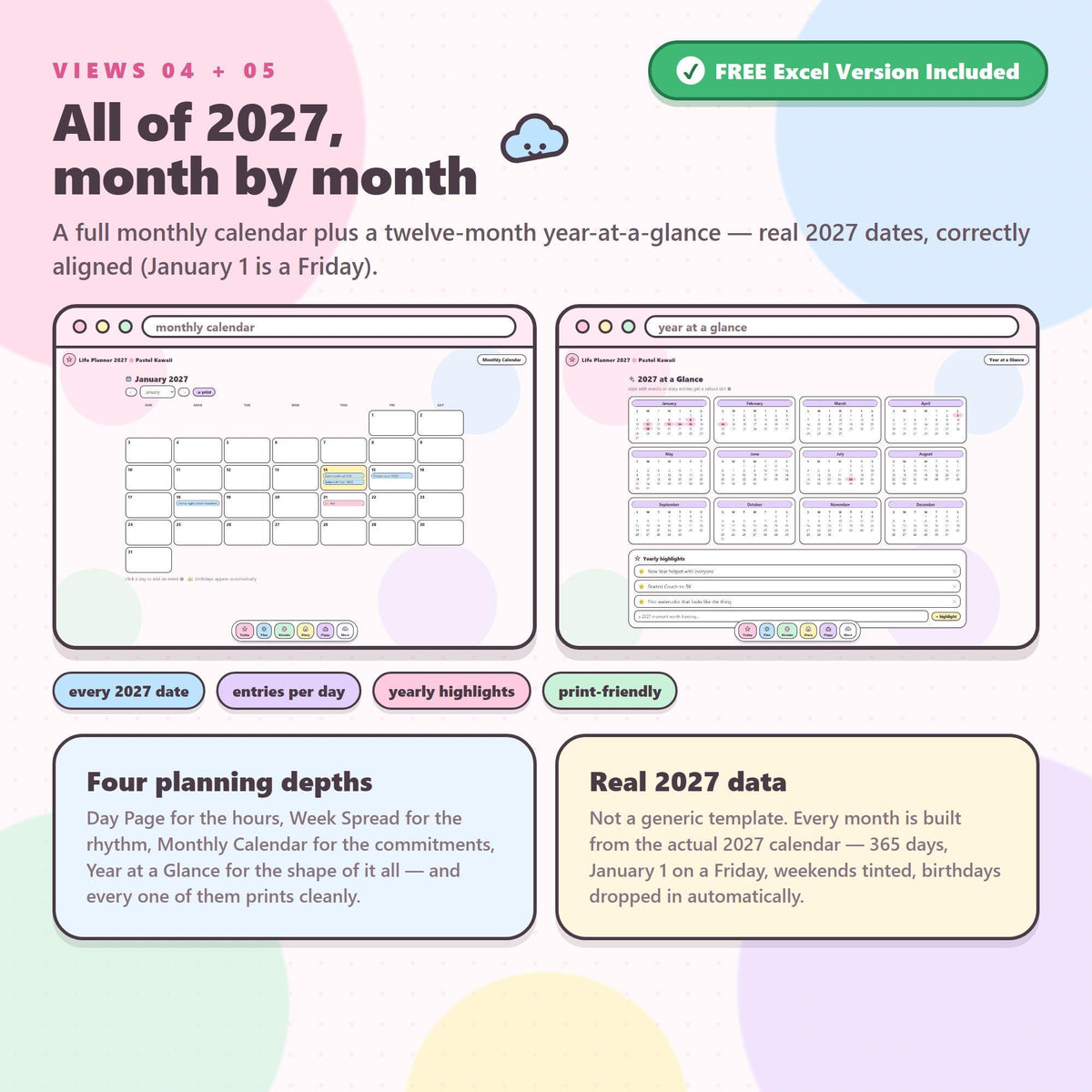 2027 Pastel Kawaii Life Planner App, All-in-One Digital Organizer (Digital Download)