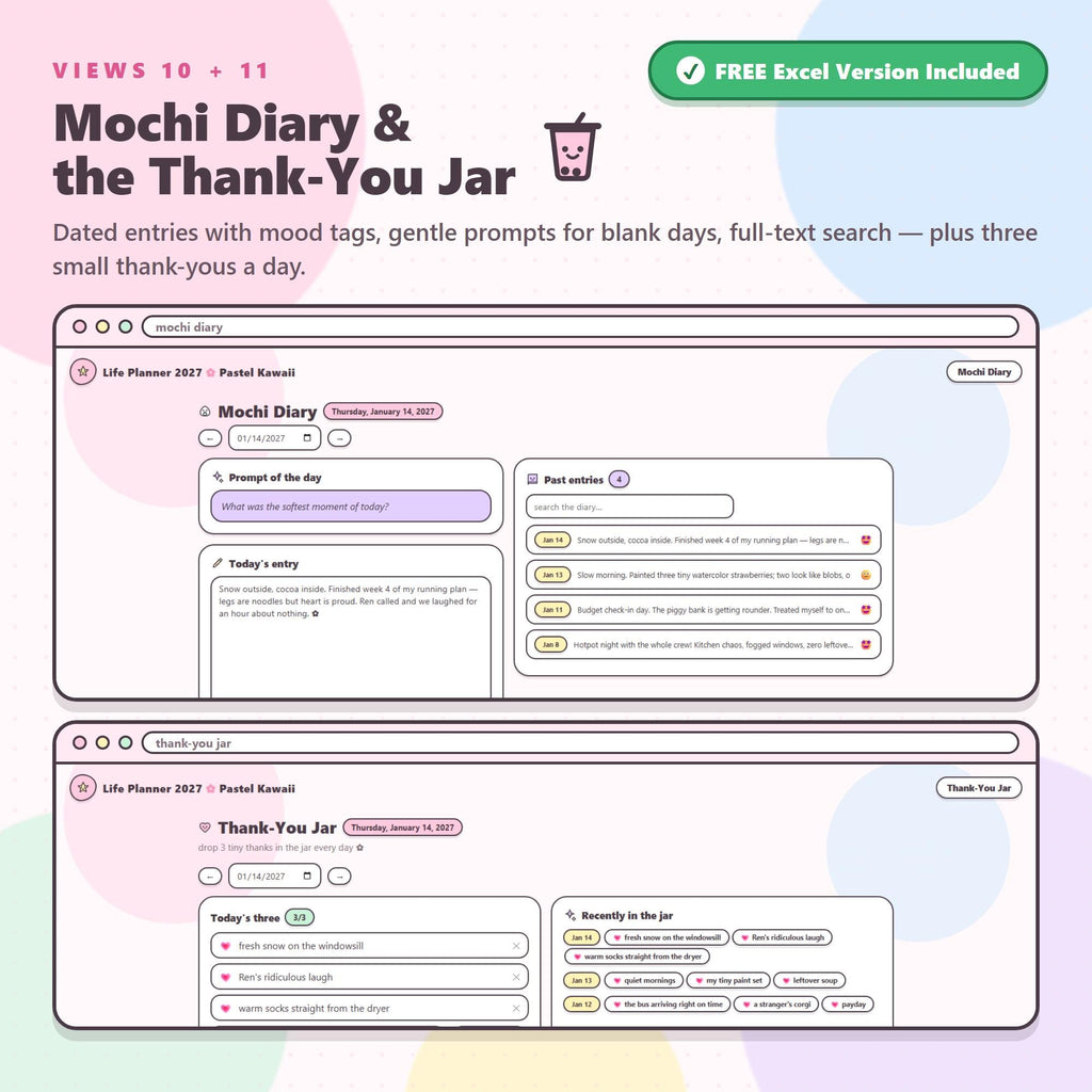 2027 Pastel Kawaii Life Planner App, All-in-One Digital Organizer (Digital Download)