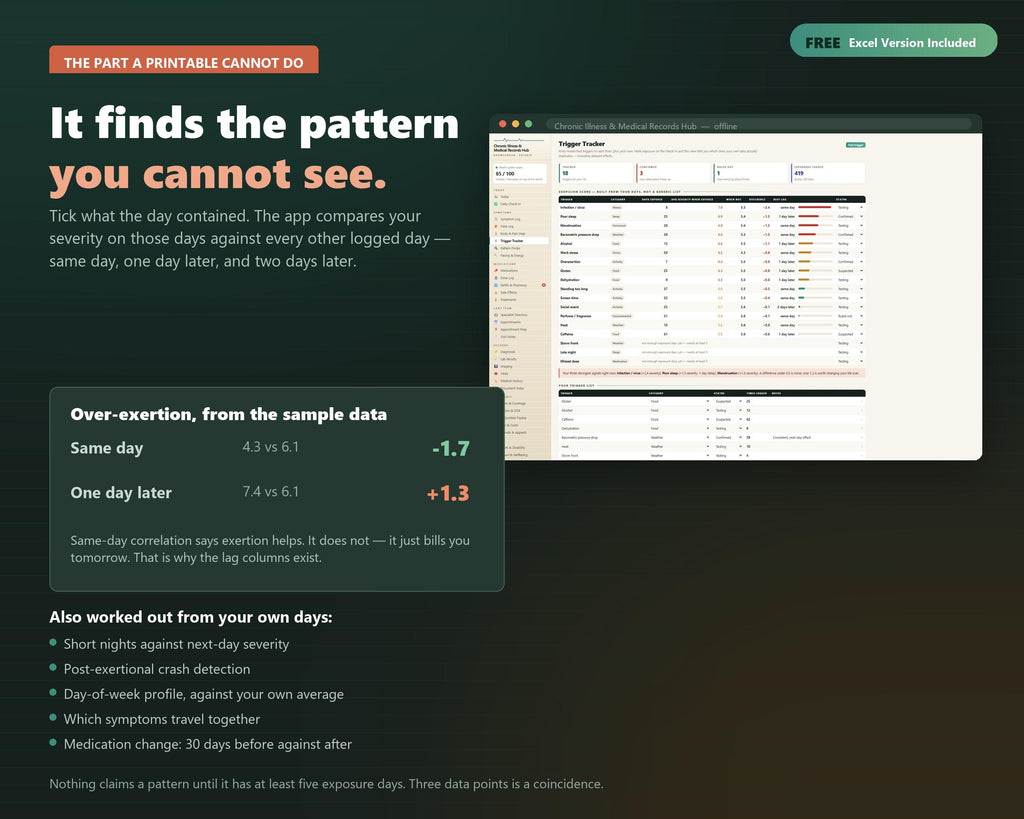 Chronic Illness Symptom Tracker, Flare Log, Medication & Lab Records (Instant Download)