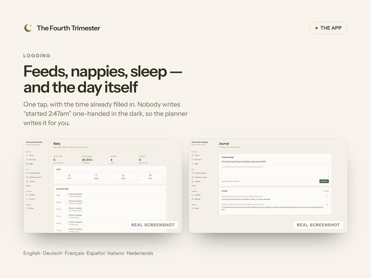 Fourth Trimester Recovery Planner, Postpartum Care Tracker, Baby Log (Digital Planner)