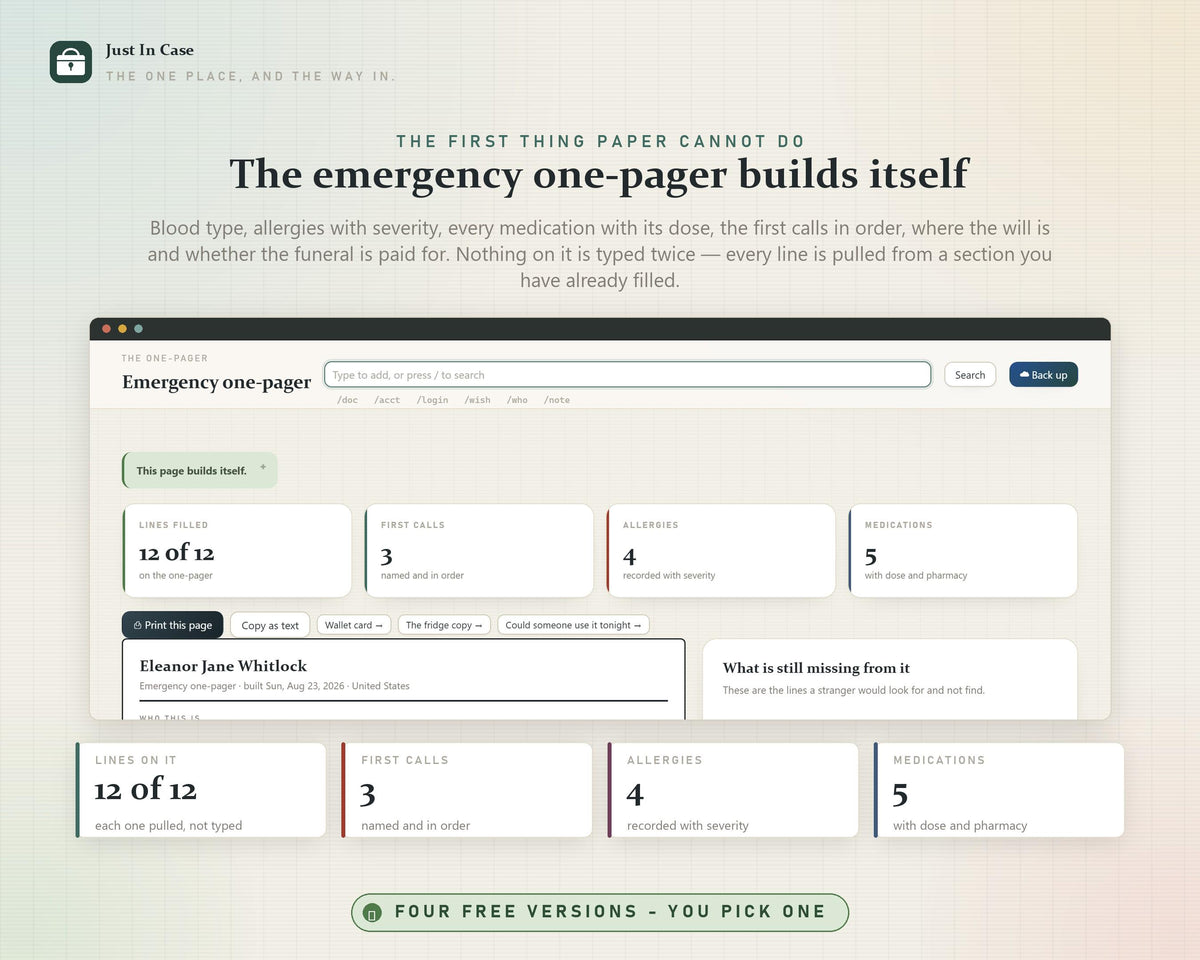 Just In Case Binder Hub App, Estate Planning, Emergency Organizer (Digital Download)