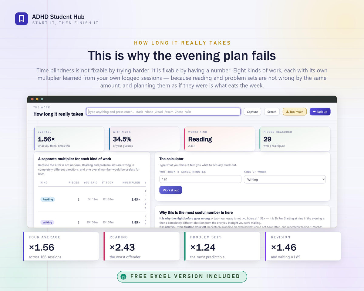 ADHD Student Planner Hub, Assignment Tracker, Study Timer (HTML App)