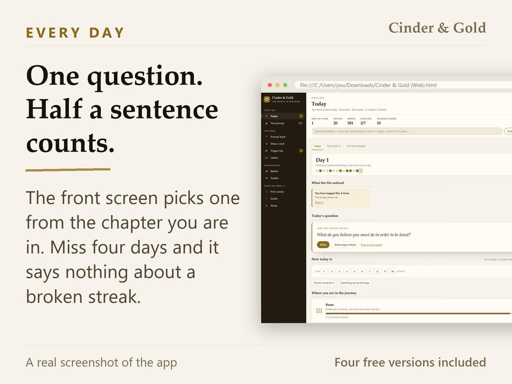 Shadow Work Journal App | 520 Prompts, Trigger Log, Offline (Digital Download)