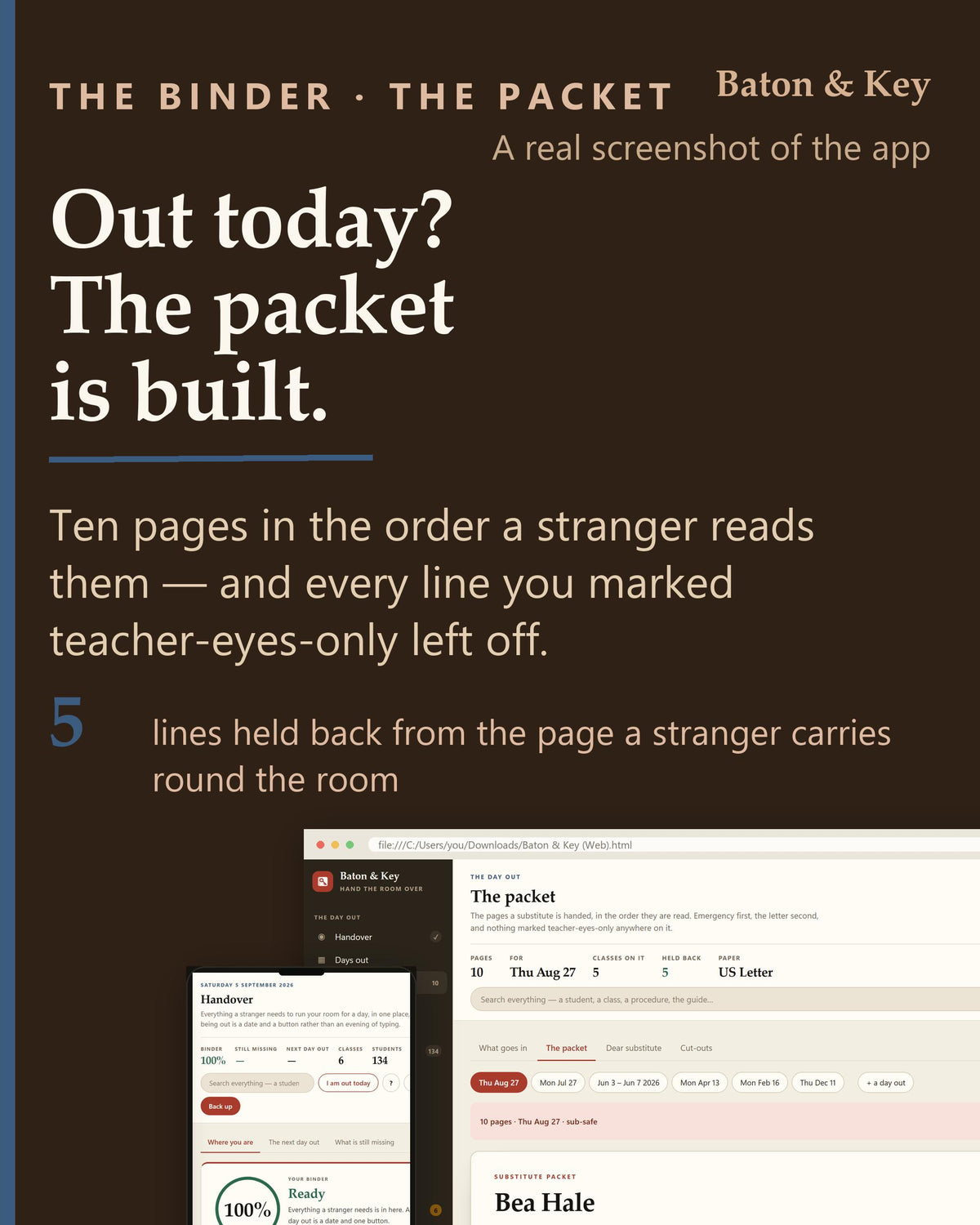 Substitute Teacher Binder App | Offline Sub Plans, Class Lists, Emergency Packet (HTML File)