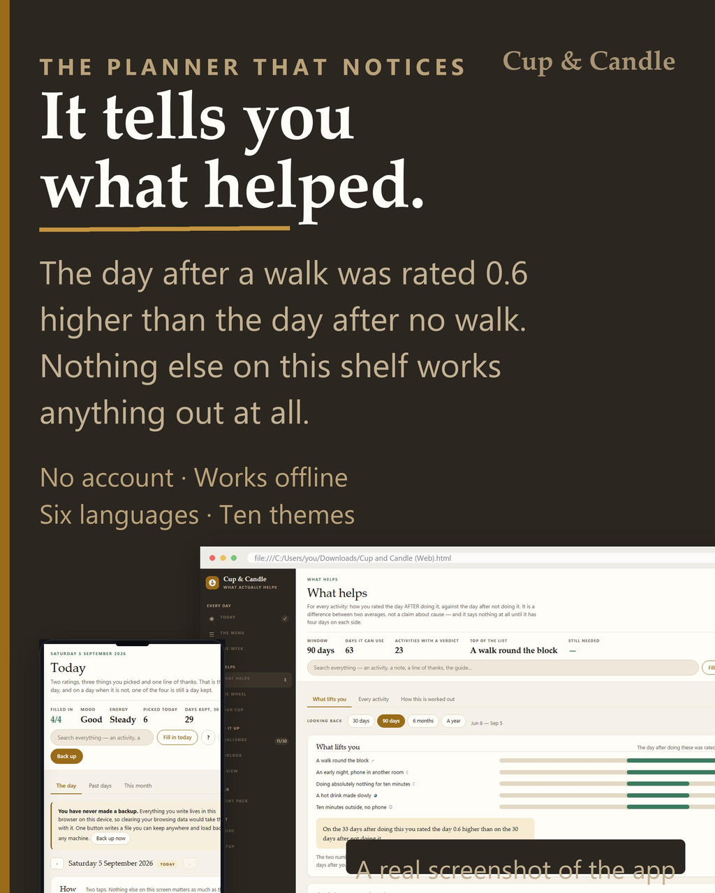 Self-Care Planner App – Tracks What Actually Helps (Offline, 6 Languages)