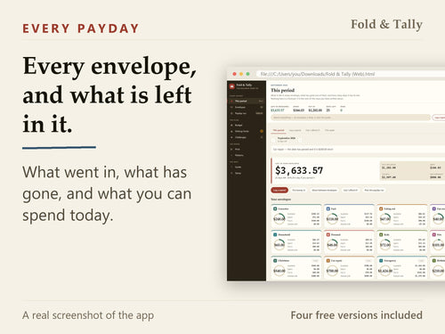 Cash Envelope Tracker App | Offline Budgeting, Payday Run, Sinking Funds (HTML File)