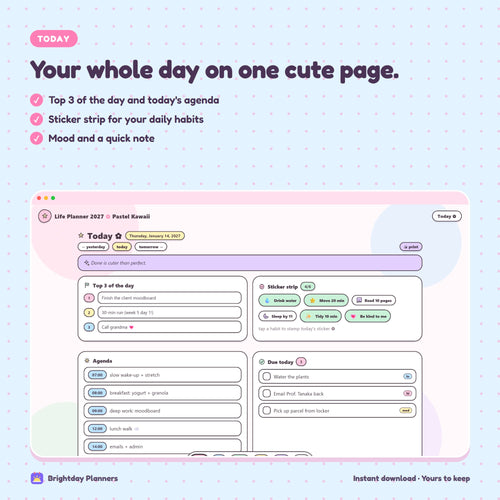 2027 Pastel Kawaii Life Planner App — Your whole day on one cute page
