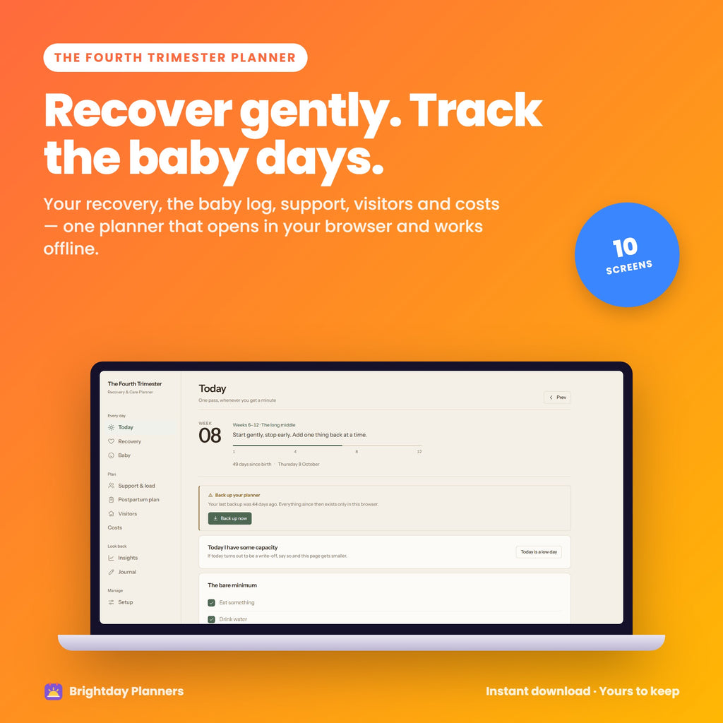 Fourth Trimester Recovery Planner — Recover gently. Track the baby days
