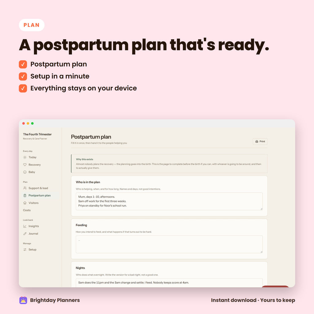 Fourth Trimester Recovery Planner — A postpartum plan that's ready