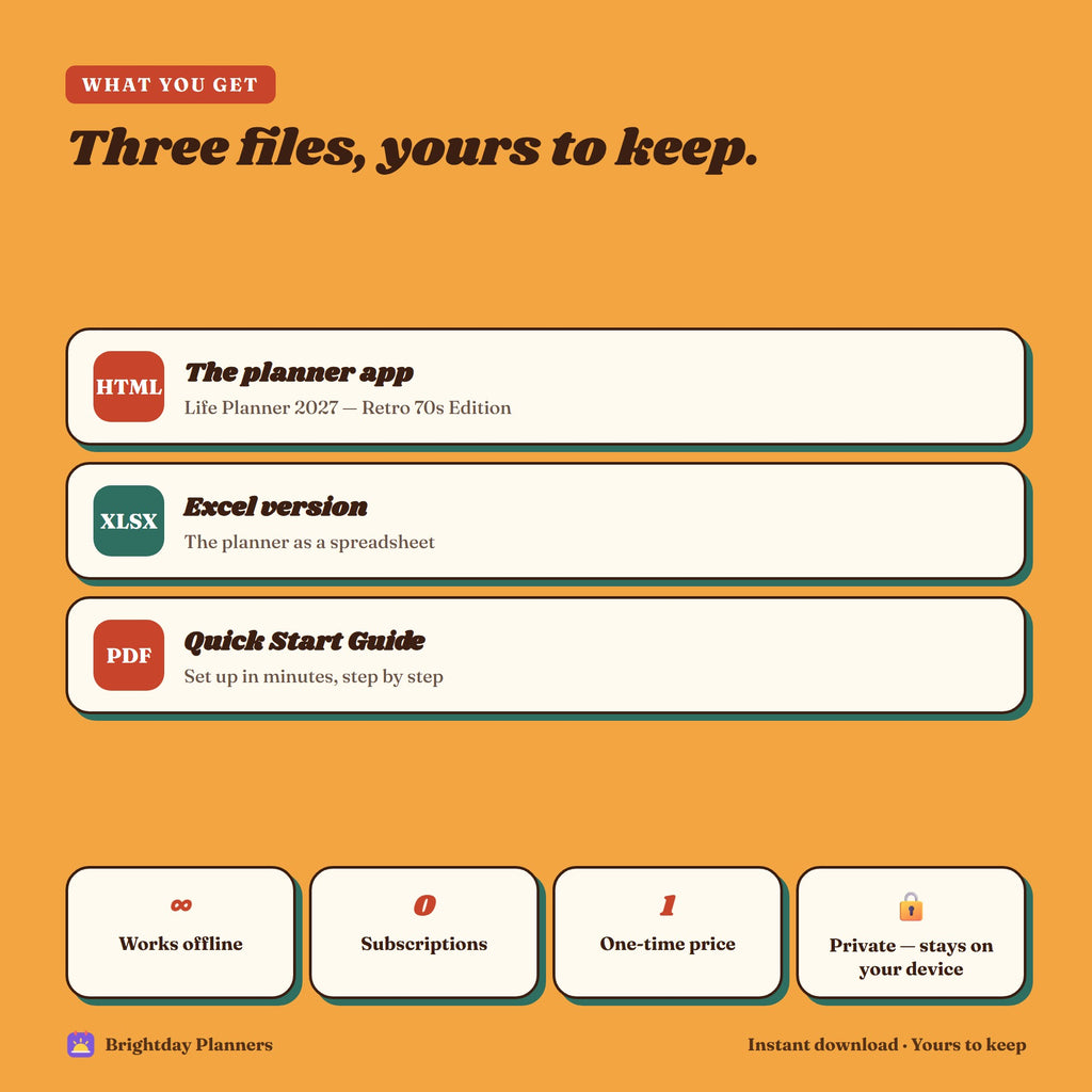 Retro 70s Life Planner 2027 — Three files, yours to keep