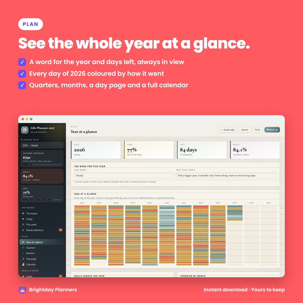 2027 Seismograph Life Planner — See the whole year at a glance