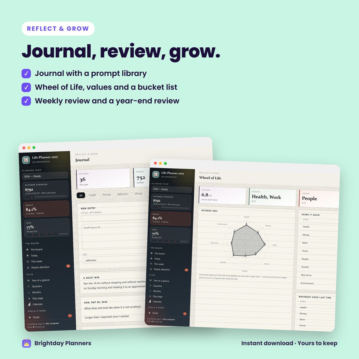 2027 Seismograph Life Planner — Journal, review, grow