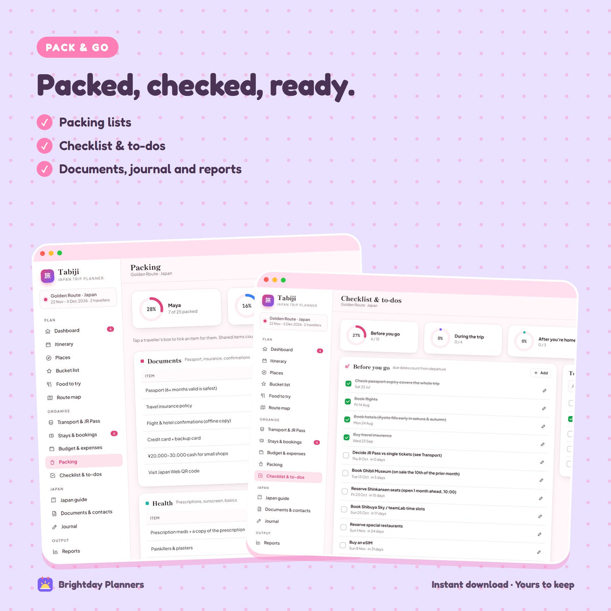 Japan Travel Planner — Packed, checked, ready