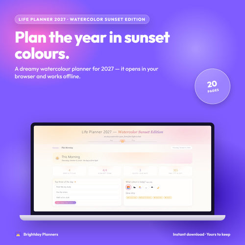 2027 Watercolor Sunset Life Planner — Plan the year in sunset colours