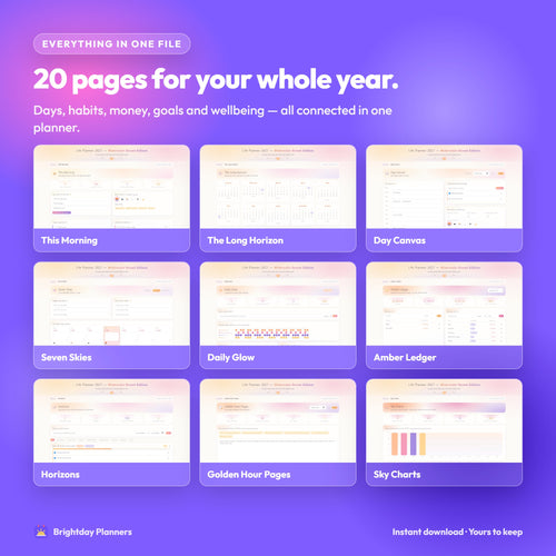 2027 Watercolor Sunset Life Planner — 20 pages for your whole year